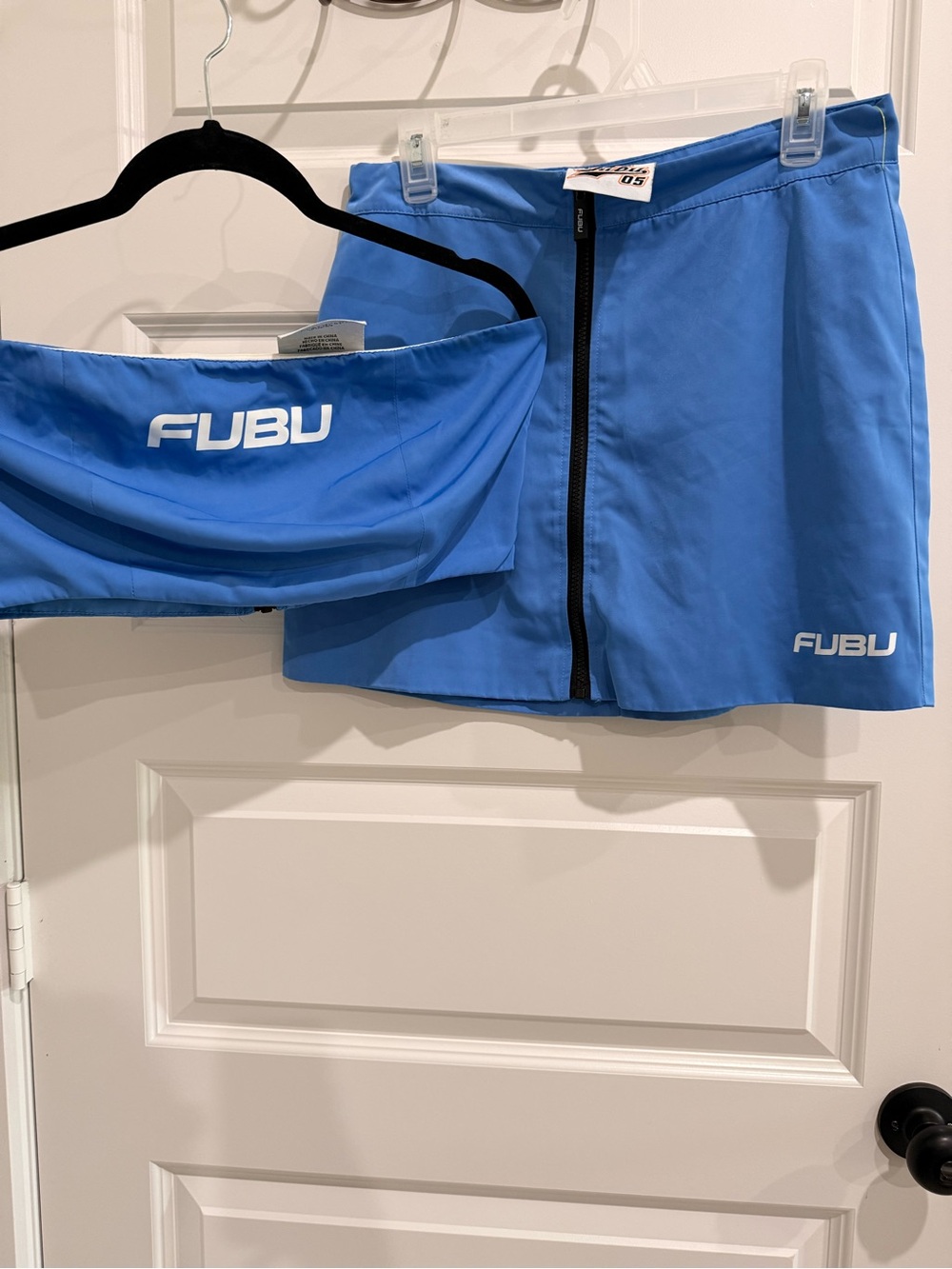 FUBU Light Blue Jacket with White and Orange Logo Patch